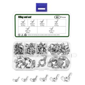 uxcell 60 Pcs M3/4/5/6/8/10 Wing Nut Stainless Steel Butterfly Wing Nuts Hand Twist Tighten Wing Nuts for Machinery Electronic Equipment DIY, White