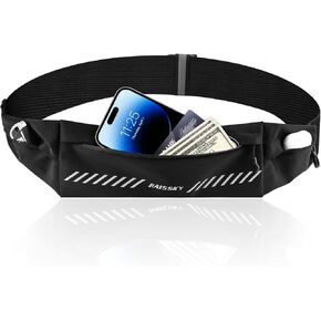 Slim Running Belt Fanny Pack for Men Women, Running Phone Holder, Reflective Running Fanny Pack with 3 Separate Pouch to Store Your Phone Key Money Safe, Running Accessories [Fit ALL Phones]