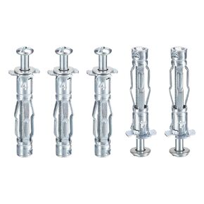 M4x38mm Hollow Wall Anchors - 5 Pack - Good for Hollow Wall Plaster Walls - Carbon Steel Hollow Drywall Anchors Screws, Silver