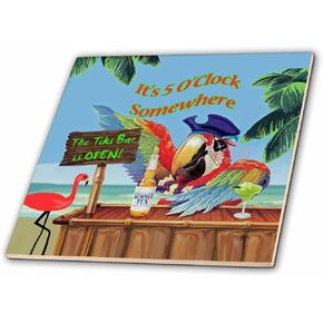 3dRose ct_18918_4 Pirate Parrot in Paradise-Ceramic Tile, 12-Inch