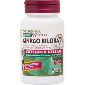 Natures Plus Herbal Actives Ginkgo Biloba, Extended Release - 120 mg, 60 Vegan Tablets - Vegetarian, Gluten-Free - 60 Servings
