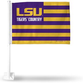 Rico Industries NCAA LSU Tigers Country Double Sided Double Sided Car Flag - 16" x 19" - Strong Pole that Hooks Onto Car/Truck/Automobile