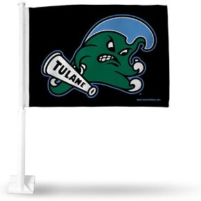 Rico Industries NCAA Tulane Green Wave Standard Double Sided Double Sided Car Flag - 16" x 19" - Strong Pole That Hooks onto Car/Truck/Automobile