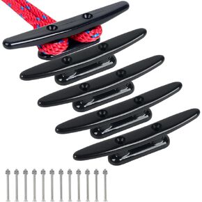 Nylon Boat Cleat, Dock Cleat 4 Inch 5 Inch 6 Inch 8 Inch Black, Boat Dock Cleats with Bolts Ideal for Marine, Deck, Nautical Decor (4 Pack & 6 Pack)