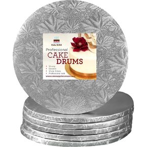 8 inch Silver Round Sturdy Cake Board Drums for Displaying Cakes, 1/2 inch Thick, (6 count)
