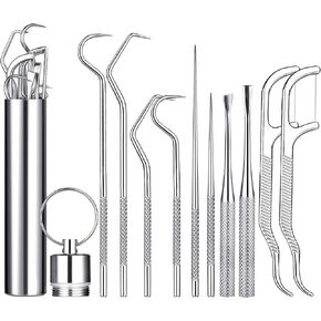 YGAOHF 10Pcs Stainless Steel Toothpick Set - Reusable Metal Toothpicks for Teeth, Portable Keychain Toothpick for Outdoor Picnic Camping Traveling