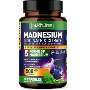 Magnesium Complex 500mg - 5 Forms of Magnesium Glycinate, Citrate, Malate, Oxide & Aquamin with 72 Trace Minerals - Chelated for Absorption - Supplement for Muscle, Nerve, Heart & Sleep (180 Capsules)