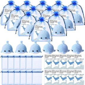 HyDren 12 Sets Emotional Support Plush Crochet Animal Emotional Encouraging Handmade Crochet Gifts Collectible Dolls with Positive Card Organza Bag for Employee Coworker Volunteer (Whale)