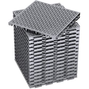 16 PCS Modular Interlocking Cushion, Interlocking Rubber Floor Tiles Rubber Mats Drainage Mat with Hole, Non Slip Pool Deck Mat Outdoor 10" x 10" for Drain Deck Pool Patio Balcony Shower Kitchen,Grey
