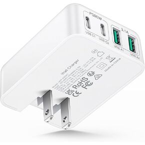 2Pack Flat USB C Wall Charger • 40W Foldable & Slim Fast Charging Block • 4Ports USB C Charger Block Cube Box Compatible with iPhone Samsung, Pixel, Tablets, Multiport Power Adapter USB Plug Brick