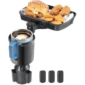Large Car Cup Holder Expander, 4-in-1 Cupholder Extender with Swivel Food Tray Table for Eating, Travel Essentials for Road Trips for Driver.