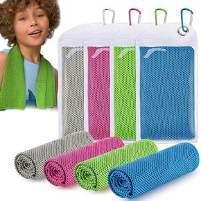 4 Pcs Mini Cooling Towels (30"x9") Kids Cooling Towel, Breathable Chilly Neck Towel,Microfiber Towel with Sun Protection for Boys Girls Running Exercise Parent-Child Activities Outdoor Sports