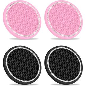 Bling Car Coaster, SHANSHUI 6 Pack Universal Vehicle Cup Holders for Car Cute Silicone Anti-slip Insert Coaster Crystal Rhinestone Interior Accessories Suitable for Most Cars (Black/ 6Pcs)