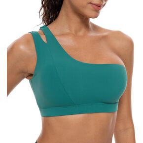 Lavento Women's One Shoulder Sports Bra - Cutout Strap Low Impact Asymmetrical Workout Yoga Bras