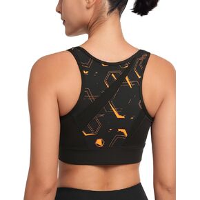 Yvette Front Zip Sports Bras for Women High Support Racerback High Impact Printed Running Bra for Large Bust