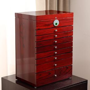 Fingerprint Lock Jewelry Box, 9 Layers Extra Large Wooden Jewel Cabinet for Women's Necklaces/Rings/Pendants/Bracelets/Watches/Sunglasses/Accessories Storage Organizer (Rosewood)