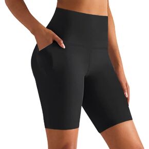 GROTEEN Biker Shorts for Women with Pockets - 8'' High Waisted Tummy Control Yoga Workout Running Gym Spandex Shorts