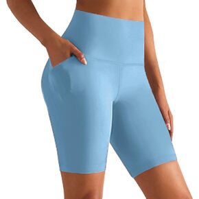 GROTEEN Biker Shorts for Women with Pockets - 8'' High Waisted Tummy Control Yoga Workout Running Gym Spandex Shorts