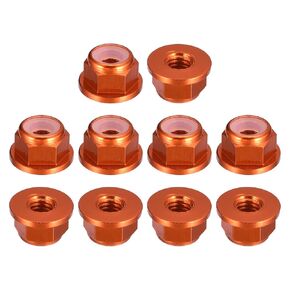 uxcell Nylon Insert Hex Lock Nuts, 10pcs - M4 x 0.7mm Aluminum Alloy Self-Locking Nut, Anodizing Flange Lock Nut for Fasteners (Orange)