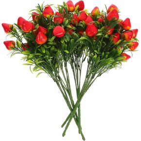 5pcs Simulated Strawberry Fake Strawberry Artificial Fruit Branch Artificial Strawberry Stems Christmas Picks for Vase Strawberry Faux Flowers Red PVC Household