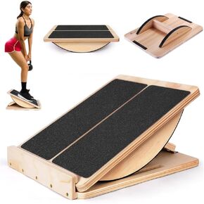 2-in-1 Professional Slant Board For Calf Stretching & Balance Board Wooden Adjustable Ankle Slant Board For Squats Incline Board For Calf Stretching Wedge Physical Therapy Calf Stretcher Slant Board For Knees Ankle Heel Feet Leg.