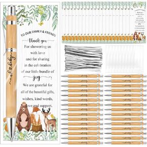 Woodland Animals Baby Shower Favors Include Bamboo Pens and Baby Shower Thank You Cards Cable Ties Woodland Baby Shower Decoration Gender Reveal for Guest Game Prizes Party Favors(50 Sets)