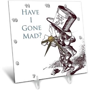 3dRose dc_110410_1 Mad Hatter Have I Gone Mad Alice in Wonderland-Desk Clock, 6 by 6-Inch