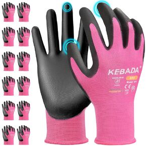 W1 Work Gloves for Men and Women with Grip,12 Pairs Bulk Pack Mechanic Gloves,PU Coating on Palm & Fingers,Breathable Mens Gardening Touchscreen,Lightweight,Gray Large