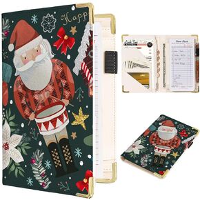 Cute Waitress Book, Christmas Colorful Server Books for Waitress with Zipper Pocket, Leather Server Book, Cash Check Bill Receipt Holder Presenter, Guest Book Note Pad Waiter Accessories Fit Apron