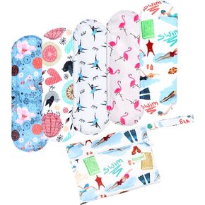 wegreeco Rayon Made from Bamboo Charcoal Reusable Menstrual Pads for Women - Reusable Sanitary Pads | Reusable Panty Liners | Soft Cloth Menstrual Pads - 5 Pack, 1 Cloth Wet Bag (S, Bee & Bloom)