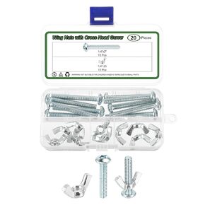 uxcell 10 Set Screw Bolts Kit with Wing Nut, Carbon Steel 1/4"-20 Hand Tighten Wing Nuts with 1/4"x1-1/4" Cross Head Screw for Machinery Electronic Equipment, White