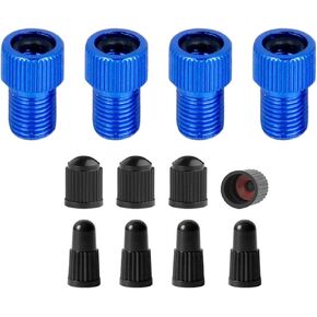 4Pcs Presta to Schrader Bike Valves Adaptor Aluminum Alloy Converter Bicycles Tire Valves Converter with Valves Caps Presta to Schrader Bike Valves Adaptor Cycling Tire Tools Tire Converter, blue