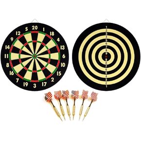 Dart Board + 6 Brass Darts Flag Checkers 16.5" inch New!