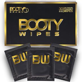 BOOTY WIPES for Men - 30 Individually Wrapped Flushable Wipes for Adults, Flushable Wet Wipes Great for Travel, pH Balanced, Infused with Vitamin-E & Aloe