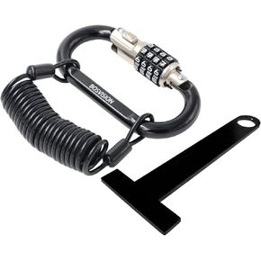 Bosvision Motorcycle Helmet Lock, 4-Digit Combination Carabiner/karabiner Lock with Cable and T-Bar, Helmet Lock with 5' (150cm) Coiled Security Steel Cable…