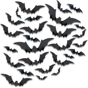 120PCS Halloween Bats Decoration, 3D Bat Halloween Decorations Scary Stickers for Halloween Decorations Indoor Outdoor Home Decor DIY Wall Decal Bathroom Window Door Halloween Decor
