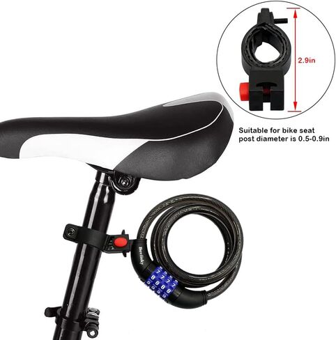 Bike Lock, Black Bike Lock Cable, Kids Bike Lock, 4 Digit Resettable Combination Bicycle Lock Cable, 4 Feet with Mounting Bracket, 1/2 Inch Diameter in Saudi Arabia