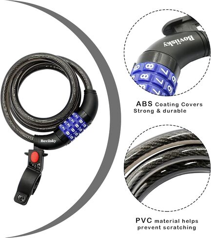 Bike Lock, Black Bike Lock Cable, Kids Bike Lock, 4 Digit Resettable Combination Bicycle Lock Cable, 4 Feet with Mounting Bracket, 1/2 Inch Diameter in Saudi Arabia