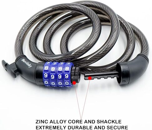Bike Lock, Black Bike Lock Cable, Kids Bike Lock, 4 Digit Resettable Combination Bicycle Lock Cable, 4 Feet with Mounting Bracket, 1/2 Inch Diameter in Saudi Arabia