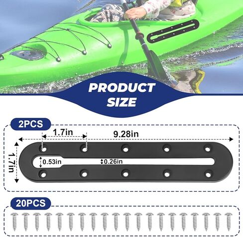 مسار كاياك، مسار كاياك منخفض المستوى، سكة كاياك، مسار تركيب ملحقات كاياك، مسار معدات كاياك 7.8 بوصة لحامل قضيب الصيد، مسار سكك كاياك لحاملي المجداف، صياد السمك، حامل الكأس، مرابط المرساة، قطعتان in Kuwait