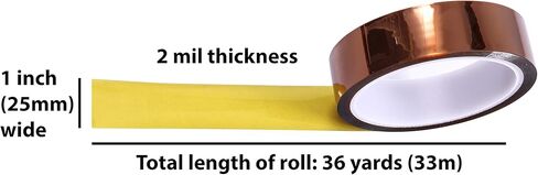 شريط بوليميد مقاوم للحرارة/شريط فيلم بوليميد - درجات حرارة عالية - 1 بوصة × 36 ياردة، 2 مل - رائع للحام والطباعة ثلاثية الأبعاد والإخفاء in Kuwait