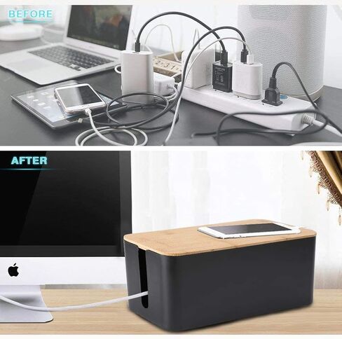 [مجموعة من ثلاثة] منظم صندوق إدارة الكابلات، حامل أسلاك تخزين كبير بغطاء من الخيزران للمنزل والمكتب والمطبخ والتلفزيون والكمبيوتر - مثالي لتغطية واقي التيار المتردد وشرائط الطاقة والأسلاك (أبيض) in Kuwait