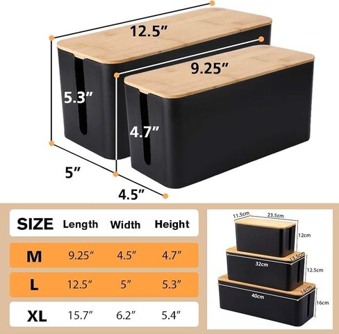 [مجموعة من ثلاثة] منظم صندوق إدارة الكابلات، حامل أسلاك تخزين كبير بغطاء من الخيزران للمنزل والمكتب والمطبخ والتلفزيون والكمبيوتر - مثالي لتغطية واقي التيار المتردد وشرائط الطاقة والأسلاك (أبيض) in Kuwait