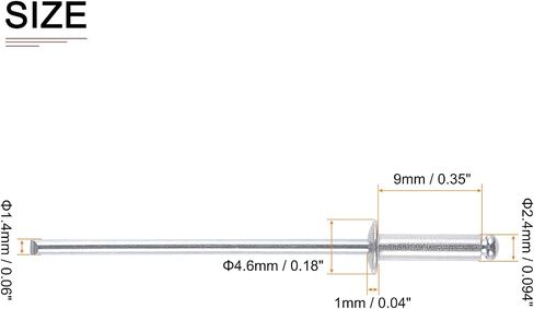 2.4mm x 9mm (DxL) Blind Rivets - 120Pack - Good for Machinery Joining - Aluminum Dome Open End Rivet in Saudi Arabia