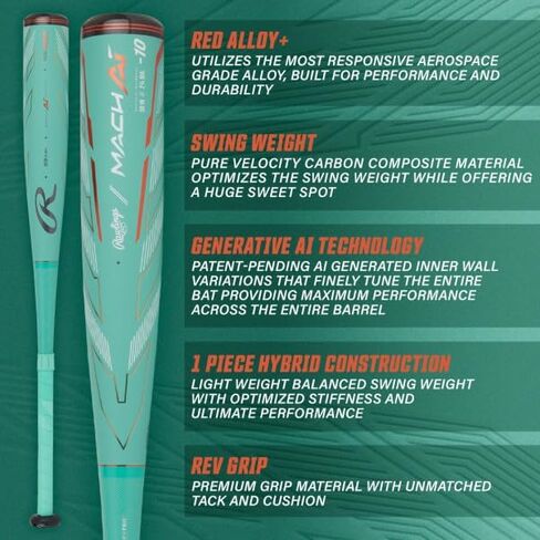 Rawlings | 2024 | Mach AI Baseball Bat | USSSA | -5 / -8 / -10 Drop | 2 3/4" Barrel | 1 Pc. Hybrid in Saudi Arabia