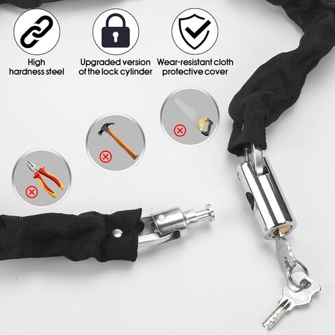 قفل سلسلة دراجة، قفل دراجة شديد التحمل مضاد للسرقة، قفل سلسلة دراجة مع مفتاحين للدراجة سكوتر للاستخدام في الهواء الطلق (2.9 قدم) - أسود in Kuwait