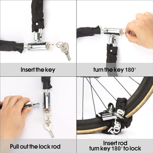 قفل سلسلة دراجة، قفل دراجة شديد التحمل مضاد للسرقة، قفل سلسلة دراجة مع مفتاحين للدراجة سكوتر للاستخدام في الهواء الطلق (2.9 قدم) - أسود in Kuwait
