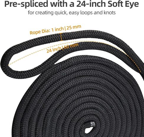 NovelBee 2 Pack 1in x 35ft Double جديلة نايلون قارب خطوط قفص الاتهام، حبال رباط بحرية مع ثقب 24 بوصة، حبال قارب وربطات عنق لرسو السفن in Kuwait
