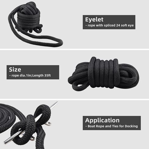 NovelBee 2 Pack 1in x 35ft Double جديلة نايلون قارب خطوط قفص الاتهام، حبال رباط بحرية مع ثقب 24 بوصة، حبال قارب وربطات عنق لرسو السفن in Kuwait