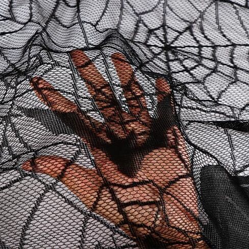 OurWarm Halloween Mantel Scarf Black Lace الموقد ديكور رف، ديكورات حفلات الهالوين في الأماكن المغلقة لمستلزمات الحفلات الاحتفالية، غطاء النافذة والمدفأة مع ديكور شبكة العنكبوت 78 × 19 بوصة in Kuwait